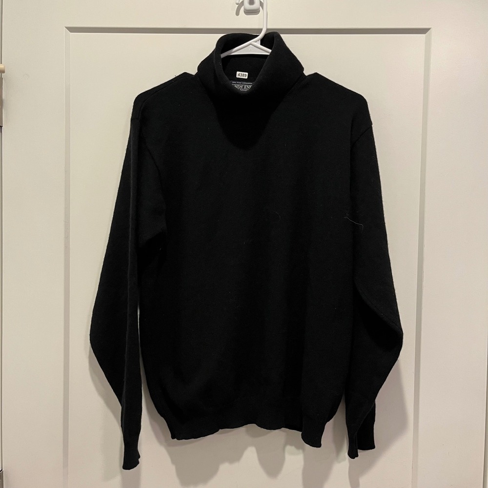 Lands End Black Lambswool Turtleneck Sweater Womens M 10-12 Made in UK
